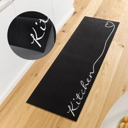 Küchenläufer HANSE HOME "Kitchen Herz" Gr. 11, schwarz, B:50cm H:5mm L:150cm, Kunstfaser, Teppiche, Läufer, Rutschfest, Küchenteppich, Küche, Teppich, Pflegeleicht