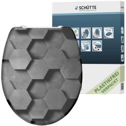 WC-Sitz SCHÜTTE "Grey Hexagons", grau (grau, anthrazit, grau), B:375cm H:4cm L:450cm, Duroplast, WC-Sitze, Duroplast, mit Absenkautomatik und Schnellverschluss
