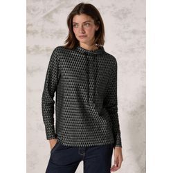 Langarmshirt CECIL, Damen, Gr. XL (44), schwarz, Web, 50% Baumwolle, 36% Polyester, 12% Viskose, 2% Elasthan, gemustert, normal normal, hoch geschlossener Ausschnitt, Bündchen, Shirts, aus Baumwolle mit Stretchante