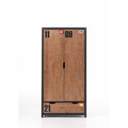 Drehtürenschrank VIPACK "Alex, Fronten massiv Kiefer in Hobel-Optik, Dekor Ziffern", beige (industrie), B:100cm, Schränke, inkl. Schublade/n, innen mit Kleiderstange