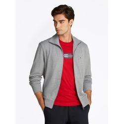 Sweatjacke TOMMY HILFIGER "ESSENTIAL TERRY ZT STAND COLLAR", Herren, Gr. L, grau (medium grau heather), Sweatware, Obermaterial: 100% Baumwolle, Rippbündchen, Sweatjacken
