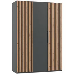 Drehtürenschrank WIMEX "Andorra by fresh to go", schwarz (graphit, akustikpaneel optik artisan eiche nachbildung), B:150cm H:216cm T:58cm, Spanplatte, Schränke, Mit 3D-Leisten für Akustikpaneel-Optik