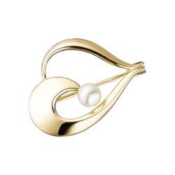 Brosche JOBO, gelb (gelbgold 585), Broschen, Damen, Gelbgold 585, Perlen, 585 Gold mit einer Süßwasser-Zuchtperle