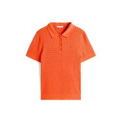 Kurzarmpullover TOMMY HILFIGER CURVE "CRV CO CABLE FINE GG POLO SWT", Damen, Gr. 46, orange (brilliant orange), Strick, Obermaterial: 100% Baumwolle, unifarben, figurbetont kurz, Pullover