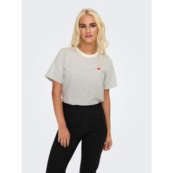 Kurzarmshirt JDY "JDYPISA S/S PRINT TOP JRS NOOS", Damen, Gr. L, cloud dancer detail:lgm y, d stripes and bs heart, Jersey, Obermaterial: 100% Baumwolle, gestreift, regular fit normal, Rundhals, Shirts, mit Herz Stickerei