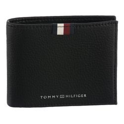 Geldbörse TOMMY HILFIGER "TH PREM LEA MINI CC WALLET", Herren, schwarz, Leder, unifarben, Kleinlederwaren, Men Geldbeutel, Portemonnaie mit Logo-Schriftzug und Logoflag