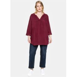 Longbluse SHEEGO, Damen, Gr. 44, rot (weinrot), 100% Viskose, unifarben, Rundhals, Blusen