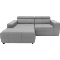 Ecksofa DOMO COLLECTION "Brandon, inkl. Kopfteilverstellung, B/T/H: 214/100/80 cm, L-Form", grau (hellgrau), B:214cm H:80cm T:175cm, Echtleder, Sofas, Mit Kopfteilverstellung, auch in Leder und Cord, L-Form