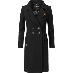 Wintermantel NAVAHOO "Wooly", Damen, Gr. L (40), schwarz, Obermaterial: 90% Acryl, 8% Viskose, 2% Elasthan; Innenfutter: 100% Polyester; Ärmelfutter: 100% Polyester, clean, tailliert ca. Mitte Oberschenkel, Ärmel ohne Ärmelschlitz normaler Saum, Mäntel, edler Damen Trenchcoat in Wollmantel-Optik, Topseller