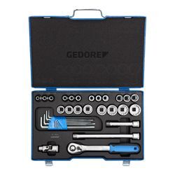 Gedore Steckschlüsselsatz, Set 31tlg,12-kant, 1/2 Zoll, 10-36mm, Werkzeug, Knarre Umschalthebel Inbus, für KFZ, D19 VMU 20 (2546027)