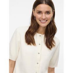 Strickjacke VERO MODA "VMTRES BIEN 2/4 O-NECK CARDIGAN", Damen, Gr. S, birch detail:with silber buttons, Strick, Obermaterial: 52% Viskose, 28% Polyester, 20% Nylon, unifarben, regular fit normal, Rundhals, Strickjacken