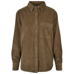 Langarmhemd URBAN CLASSICS "Urban Classics Damen Ladies Corduroy Oversized Shirt", Damen, Gr. XXL, primary_ausgabeGroessentyp, grün (olive), 100% Baumwolle, unifarben, Hemden