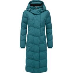 Wintermantel RAGWEAR "Pavla Long Soft YOUMODO", Damen, Gr. 4XL (48), grün (seegrün), Obermaterial: 100% Polyester, Innenfutter: 100% Polyester, Wattierung: 100% Polyester, gerade kniebedeckend, hoch geschlossener Ausschnitt, Ärmel ohne Ärmelschlitz Rippstrickbündchen, Mäntel, Wasserdichter Steppmantel mit Kuschelkragen, Topseller