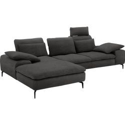 Ecksofa W.SCHILLIG "valentinoo, Designsofa, bequem, elegant und zeitlos, L-Form", grau (anthrazit r66), B:299cm H:83cm T:178cm, Chenille-Flachgewebe R66 (85% Polyester, 15% Nylon), Sofas, Ecksofa, inklusive Hocker, mit Sitztiefenverstellung, Breite 299 cm