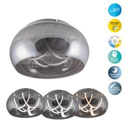 NÄVE LED Deckenleuchte "Malou", grau, 1, Ø 45cm H: 23,5cm, 1 Stk., Leuchten, CCT, Memory, Nachtlicht, dimmbar, Funkfernbedienung, Glas smokey
