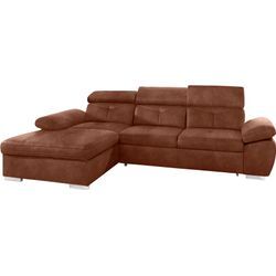Ecksofa EXXPO - SOFA FASHION "Spring, super bequem, mit Armteil- und Kopfteilfunktion, OTTOs Choice", braun (cognac), B:284cm H:81cm T:181cm, Luxus-Microfaser (100% Polyester);Struktur (100% Polyester);NaturLEDER (echtes Rindsleder) in Sitz und Rücken. Korpus in passendem Kunstleder SOFTLUX bezogen, Sofas, Ecksofa, L-Form, wahlweise mit Bettfunktion und Bettkasten