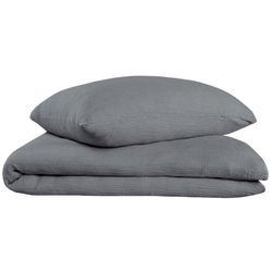 Bettwäsche OH COSY "Sally aus superweichem Musselin, 135x200cm + 80x80cm", grau (dunkelgrau), B/L: 135cm x 200cm, 1 Stk., 1 Stk., Musselin, B/L: 80cm x 80cm, 2 Stk., Musselin, Obermaterial: 100% Baumwolle, Bettwäsche, Made in Green