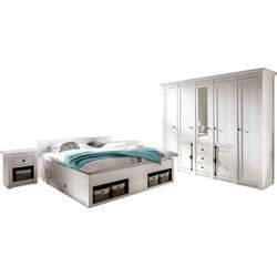 Schlafzimmer-Set HOME AFFAIRE "California", weiß (pinienfarben, weiß), B/H: 180cm x 200cm, Schlafzimmermöbel-Sets, groß: Bett 180 cm, 2 Nachttische, 5-trg Kleiderschrank, Topseller