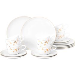 Kaffeeservice SELTMANN WEIDEN "Geschirr-Set, 18 Teile, Liberty Golden Rose Hip", gold (weiß, goldfarben), 18 Stk., Porzellan, Geschirr-Sets, Tassen, Untertassen, Teller, Made in Germany, 18 Teile, für 6 Personen