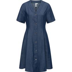 Sommerkleid RAGWEAR "Kveeda Denim", Damen, Gr. M (38), Normalgrößen, blau (denim), Material: 60% Baumwolle, 40% Viskose, A-Linie ca. Mitte Oberschenkel, V-Ausschnitt, Ärmel ohne Ärmelschlitz abgesteppte Kante, Kleider, Sommerliches Minikleid mit Schleife am Rücken