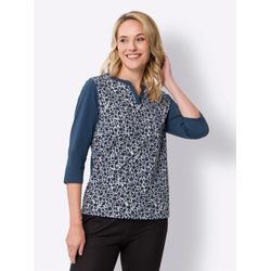 3/4-Arm-Shirt CLASSIC BASICS "3/4-Arm-Shirt", Damen, Gr. 52, blau (dunkelblau, schwarz, bedruckt), 100% Baumwolle, animal-print, gemustert, mehrfarbig, Shirts