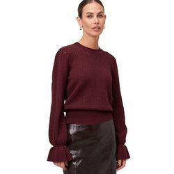 Strickpullover ZERO "Damen Pullover mit Volant-Ärmeln", Damen, Gr. 34, mystic berry, Strick, Obermaterial: 50% Viskose, 28% Polyester, 22% Polyamid. Ärmelfutter: ohne Futter., durchscheinend, figurbetont normal, Rundhals, eng gewellter Abschluss mit Gummizug, Pullover, weiteres Detail