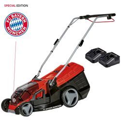 Akkurasenmäher EINHELL "GE-CM 36/36 Li Kit - FC Bayern München", schwarz, B:40cm H:94cm T:137cm, Rasenmäher, mit 2 Akkus 18V/4,0Ah und 2 Ladegeräte