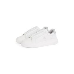 Sneaker CALVIN KLEIN JEANS "CHUNKY CUPSOLE LOW MG", Damen, Gr. 36, silber (weiß, silberfarben), Leder, Schuhe, Schnürschuh, Freizeitschuh, Halbschuh mit Fersenkontrast