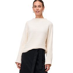 Strickpullover ZERO "Damen Pullover mit Zopfmuster", Damen, Gr. L, eggnog, Strick, Obermaterial: 59% Baumwolle (Organic), 20% Polyacryl, 17% Polyester, 4% Polyamid. Ärmelfutter: ohne Futter., Zopfmuster, figurumspielend normal, weit, Pullover, Plain/ohne Details