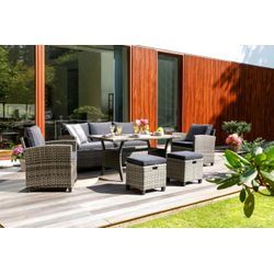 Gartenlounge-Set KONIFERA "Amsterdam", grau (anthrazit,), Polyrattan, Sitzmöbel-Sets, Gartenmöbel-Set, Stahl, Ablagefläche unter dem Tisch, Loungeset, Topseller