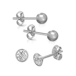 Ohrstecker-Set FIRETTI "Multipack Schmuck Geschenk Silber 925 Ohrschmuck Kugelohrstecker", silber (silberfarben, kristallweiß, kristallweiß), Ohrringe, Damen, Silber 925 (Sterlingsilber), Made in Germany - mit Zirkonia (synth.)