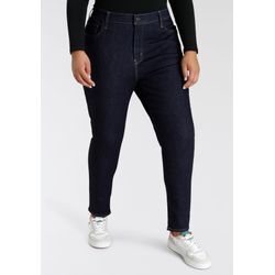 Skinny-fit-Jeans LEVI'S PLUS "721 PL HI RISE SKINNY", Damen, Gr. 18 (50), Länge 32, blau (schwarz indigo rinse), Denim/Jeans, Obermaterial: 85% Baumwolle, 7% Lyocell, 6% Elastomultiester, 2% Elasthan, eng knöchellang, Jeans, sehr figurbetonter Schnitt
