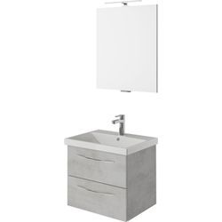 Badmöbel-Set SAPHIR "Serie 4035 2-teilig, Keramikwaschtisch mit LED-Spiegel, 60 cm breit", grau (oxid hellgrau quer), B:60cm H:200cm T:45cm, Spanplatte, Kastenmöbel-Sets, Badmöbel-Set, Badezimmer-Set inkl. Schubladen-Dämpfer, 2 Schubladen, Waschplatz