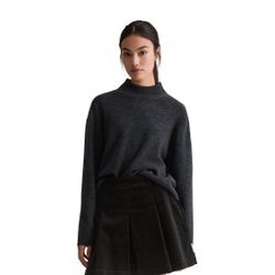 Strickpullover MARC O'POLO DENIM "aus softem Schurwolle-Mix", Damen, Gr. L, anthra melange, Obermaterial: 72% Schurwolle, 26% Polyamid, 2% Elasthan, unifarben, Pullover Strickpullover