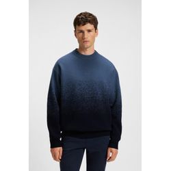 Jacquardpullover BOSS ORANGE "Kalbrush", Damen, Gr. XL, dunkelblau404, Strick, Obermaterial: 90% Schurwolle, 10% Yak, unifarben, relaxed fit normal, Rundhals, Bündchen, Pullover, Rundhalsausschnitt, Relaxed Fit, Jacquard-Strick mit Farbverlauf