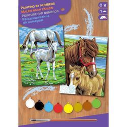 Malen nach Zahlen mit Acrylfarbe "Pferde", 2 Motive