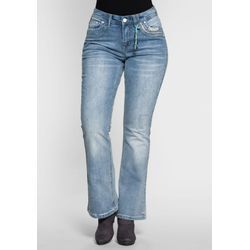 Große Größen: Bootcut Stretch-Jeans im Used-Look, light blue Denim, Gr.52