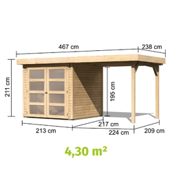 Karibu Gartenhaus Gerätehaus Holz Garten Schuppen mit Anbau Pultdach Blockhaus