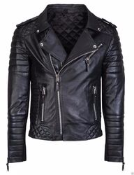 Herren echte Lammfell Lederjacke schwarz schmale Passform Biker Motorrad...